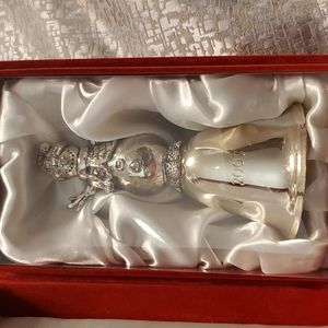 2007 ST. NICHOLAS SQUARE SILVER PLATED SNOWMAN 4 3/4" BELL IN RED VELVET BOX